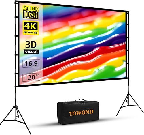 Towond - Pantalla de proyector portátil de 120 pulgadas para interiores y exteriores, pantalla de cine 16:9 4K HD, sin arrugas, ligera, con bolsa de