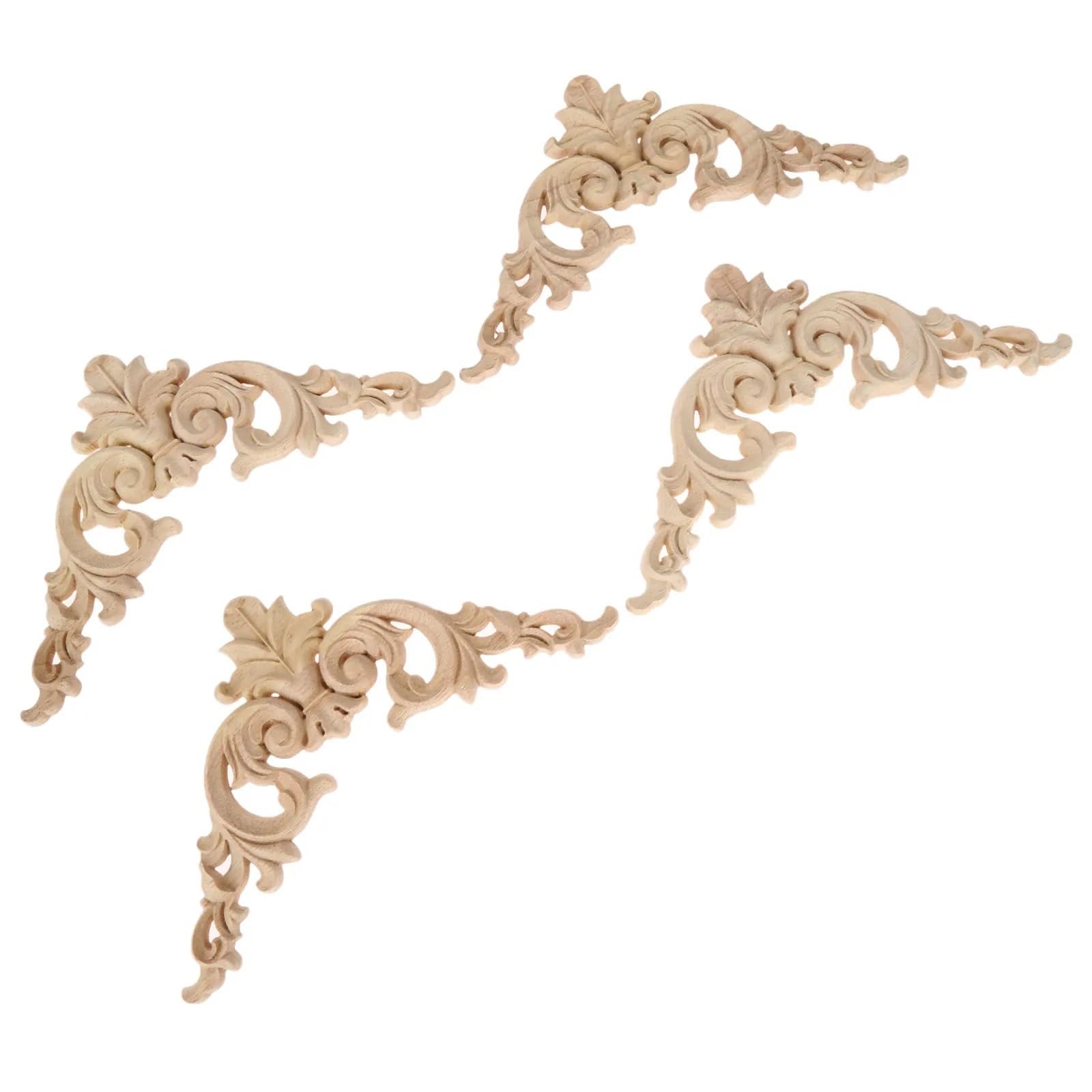 Autocollants d'angle en bois sculpté rétro (lot de 4), moulures non peintes 10cm pour meubles