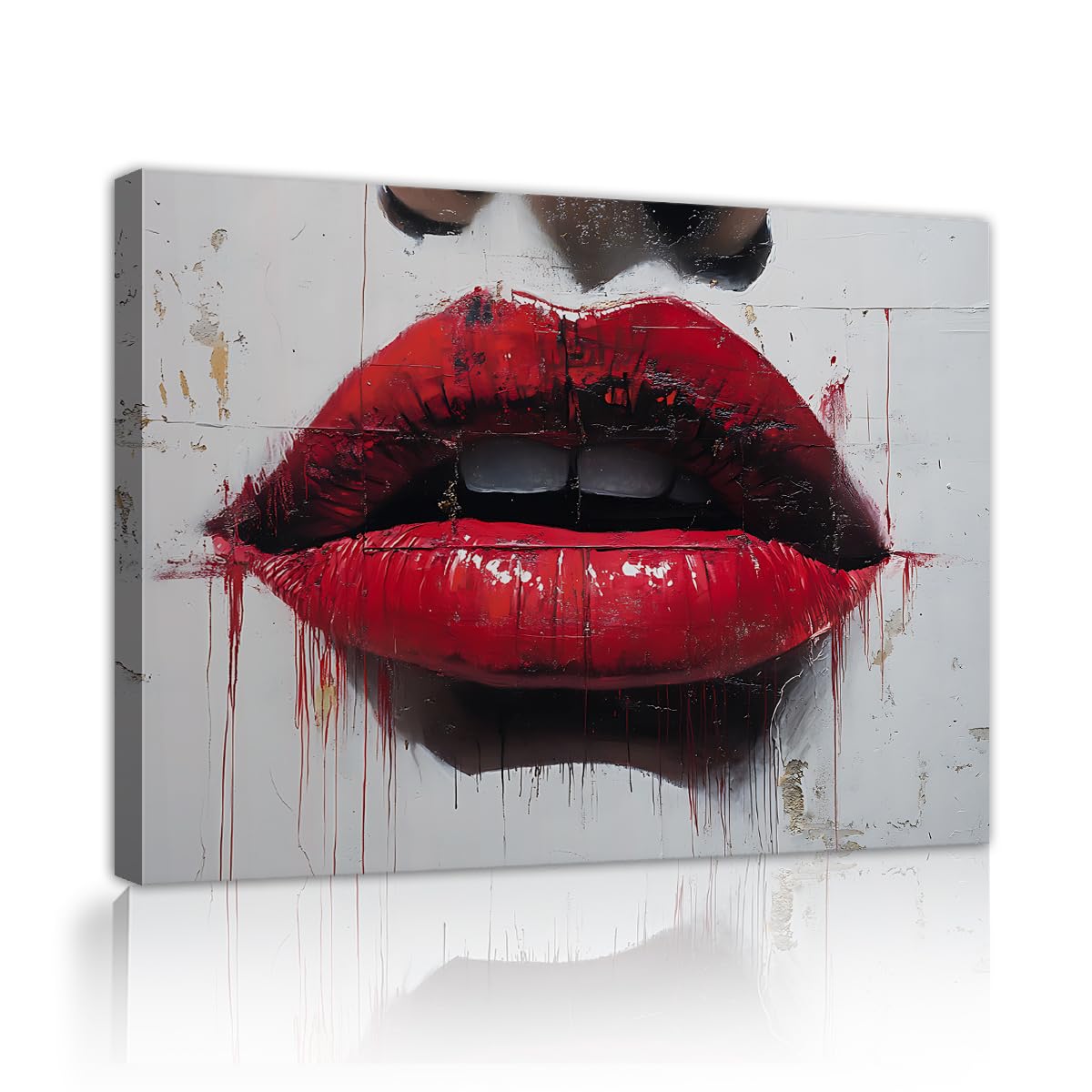TOANGWALL Modern Pop Graffiti Canvas Wall Art for Saloon Glamour Red Lips Teeth Posters Prints Artwork for Apartment Studio Decor 85x100cm
