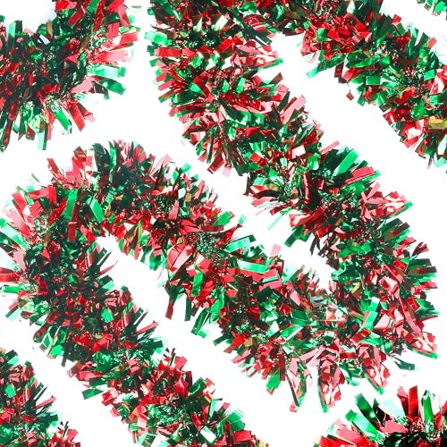 Sggvecsy 49.2Ft Christmas Red and Green Tinsel Garland Xmas Tree