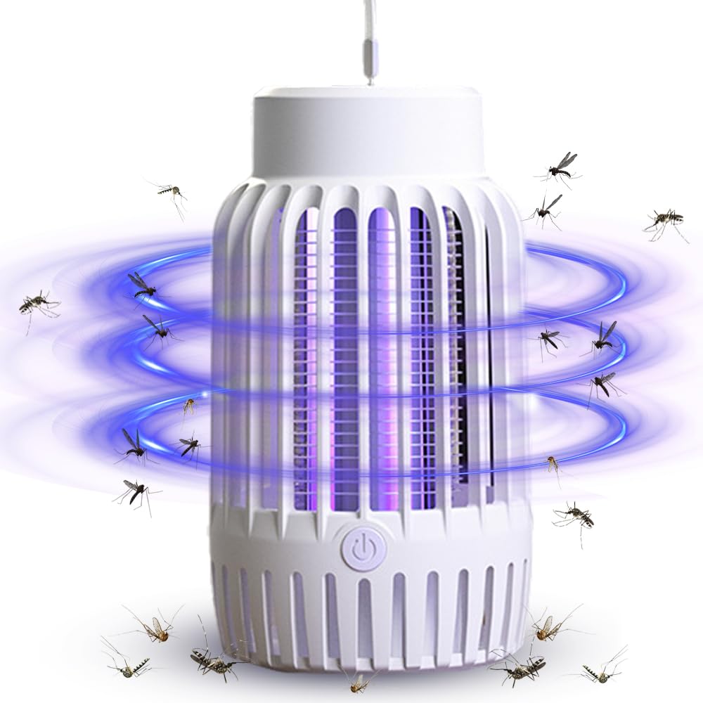 ANIROY 2 in 1 Electric Mosquito Killer, USB Rechargeable Bug Zapper Insect Killer with Night Light, Electric Mosquito Lamp for Home, Patio (White)