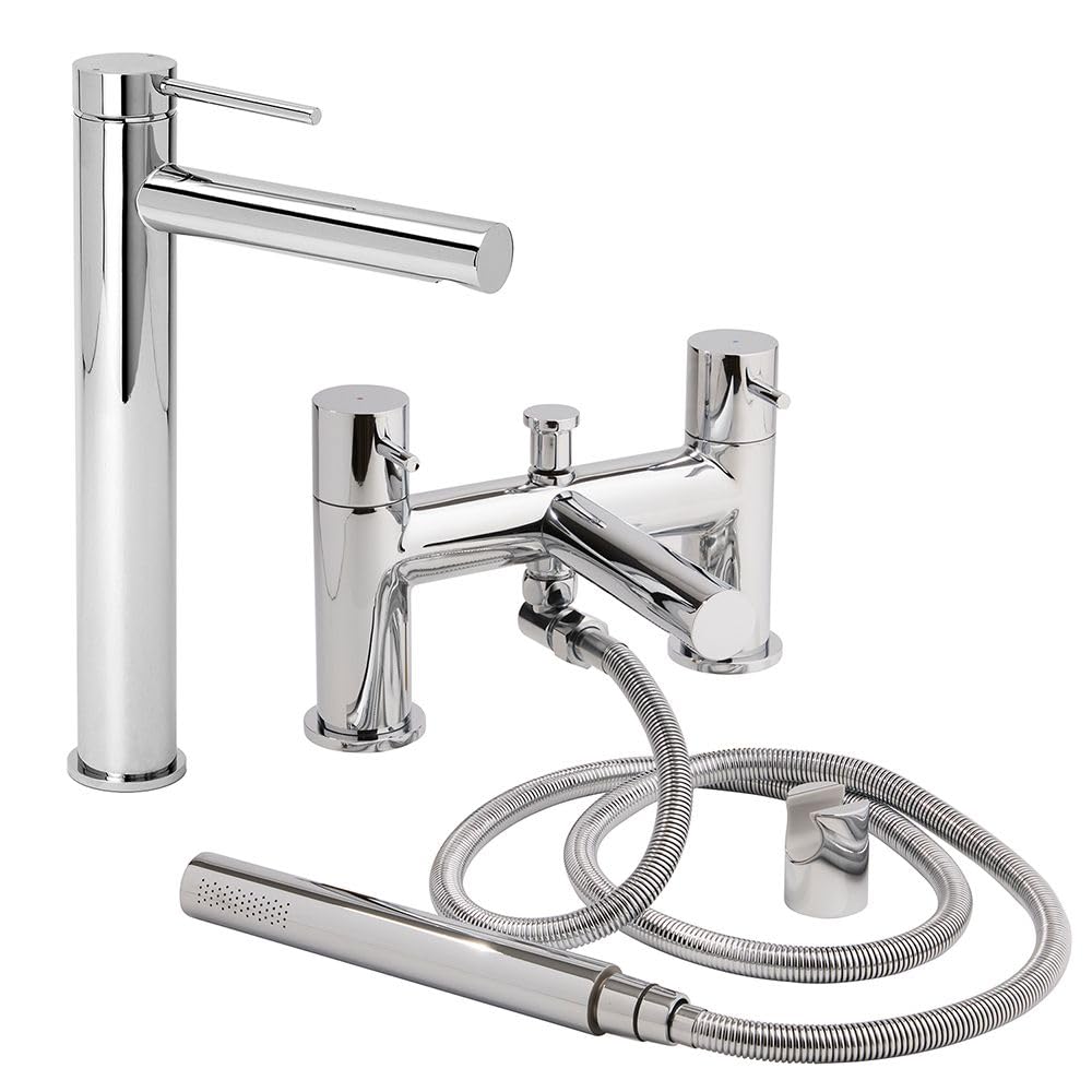 Milano Chrome Otto High Rise Mono Bathroom Basin Mixer Tap Bath Tap Hand Shower