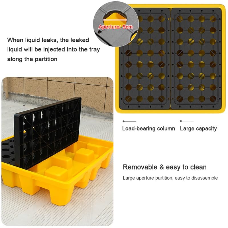 Palette de rétention empilable pour fûts, plateau de stockage industriel accessible aux chariots élévateurs, plateforme de rétention amovible pour une manutention sécurisée des fûts et une g