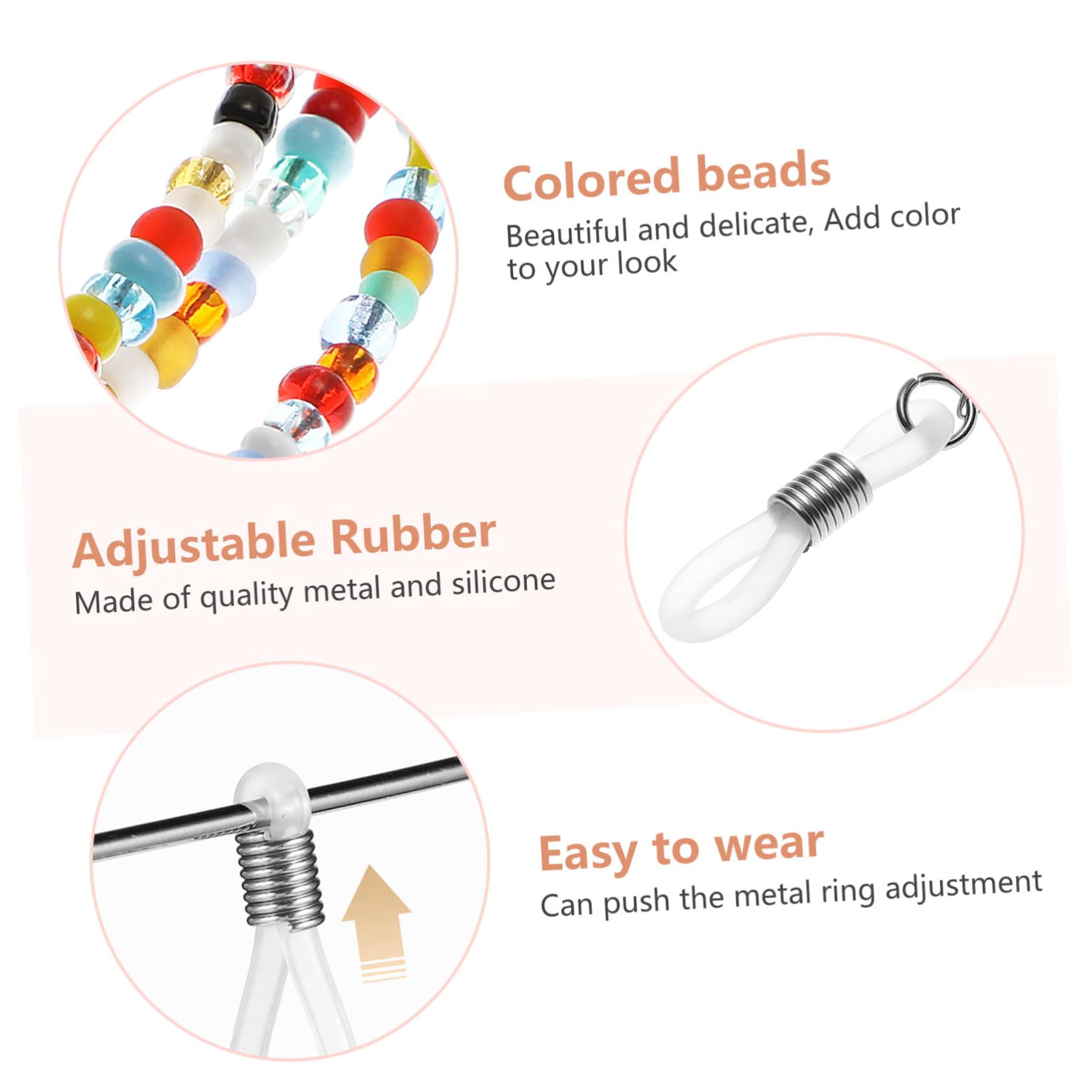 HEMOTON 2 piezas Cadena para Gafas Cuentas Coloridas Hechas Mano Cordón Antideslizante para Gafas de Sol y Lectura para Mujer y Hombre