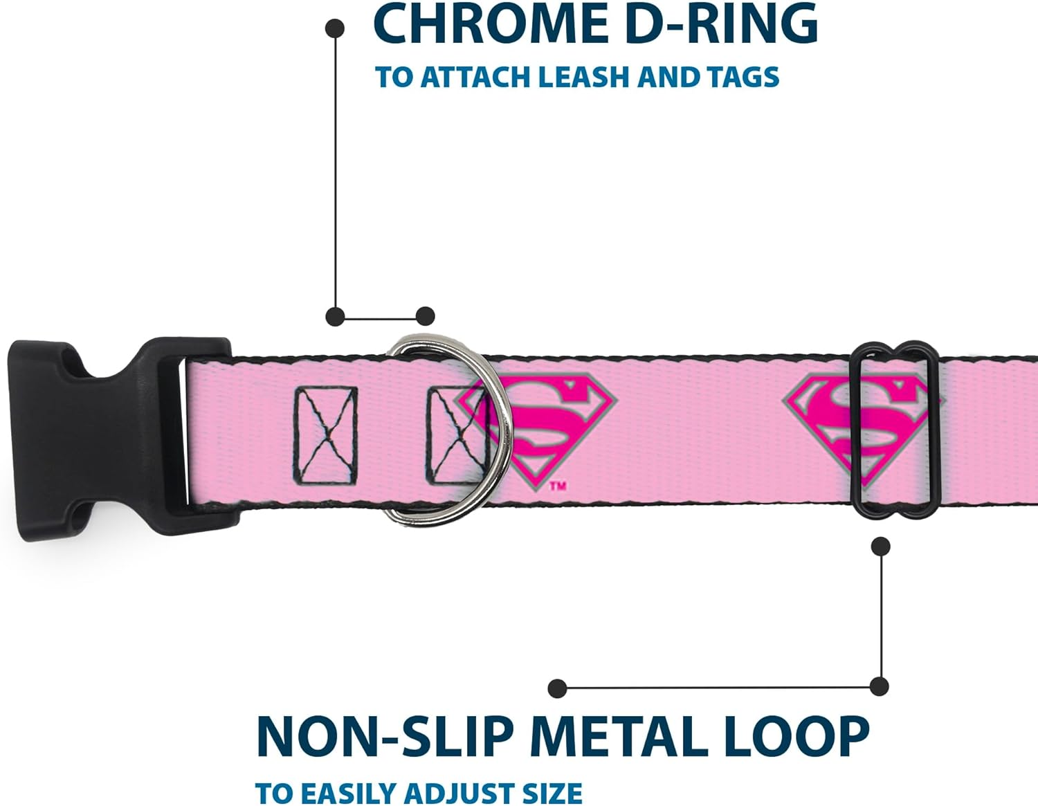 Buckle-Down Plastic Clip Collar - Superman Shield Pink - 1.5" Wide - Fits 18-32" Neck - Large