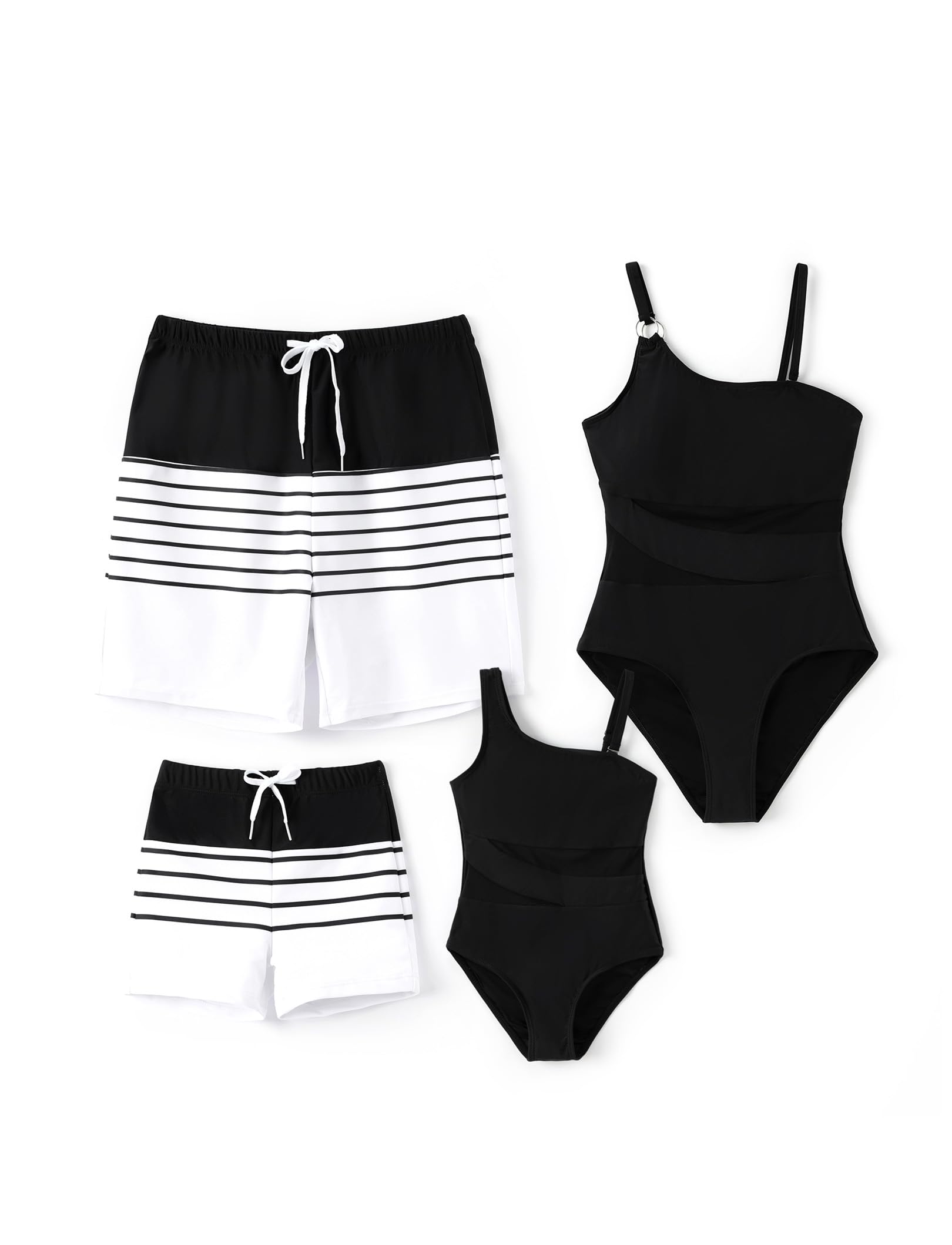 PATPAT Family Matching Swimsuits: Boys' Bathing Suit Quick-Dry Swim Trunks with Elastic Waistband - Daddy and Son Matching Beach Board Shorts for Summer Vacations, Black, Boy, 8-9 Years