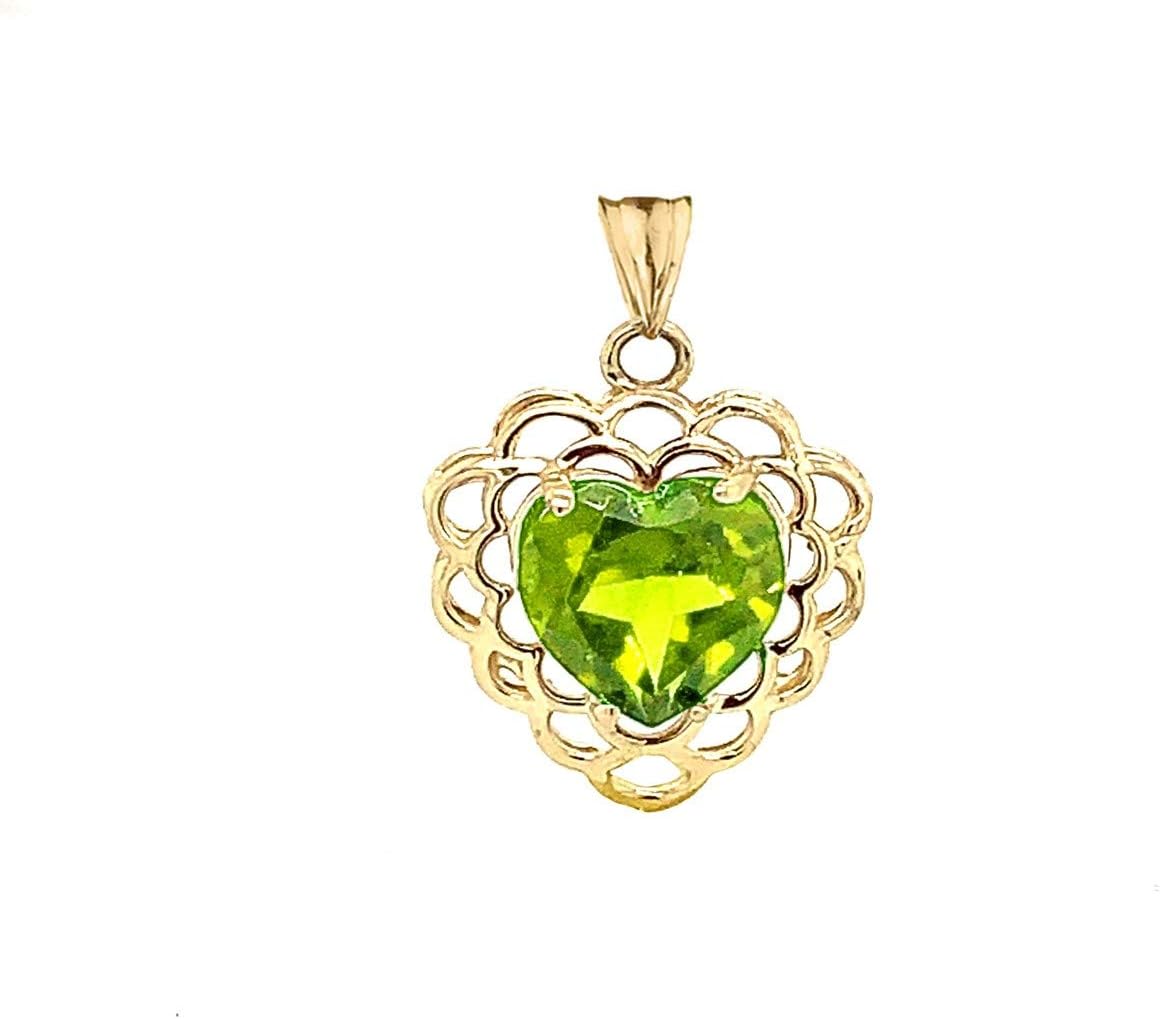 Certified 10k Gold Genuine Peridot Filigree Heart-Shaped Pendant