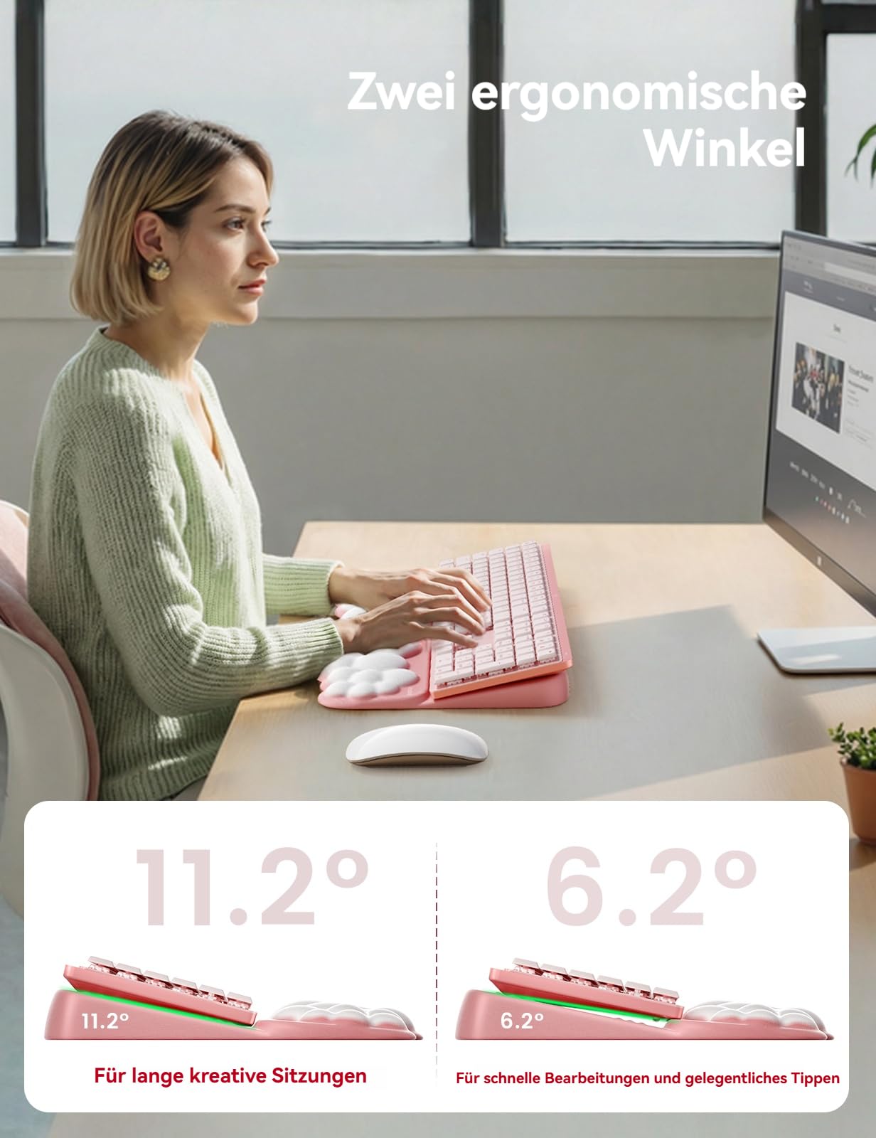 VAYDEER Ergonomische Tastatur-Handballenauflage mit Erhöhung – 2-in-1 Cloud Keyboard Riser & weiche Memory Foam Handgelenkstütze, rutschfest, für Büro & Gaming Setup (Blaugrau)