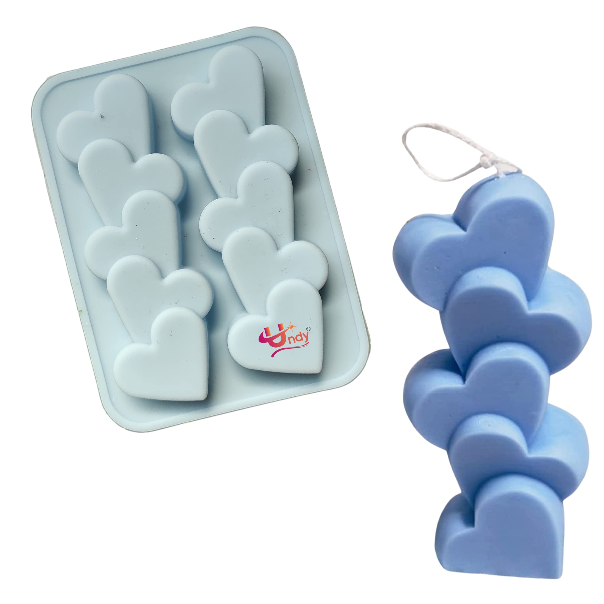 Undy 2 Cavity Heart Shape Candle Mould, Joint Heart Candle Mould for Candle Making Multi-Purpose Silicone Mould for Chocolate Resin soap (5 x 3.7 x 0.5 Inch)