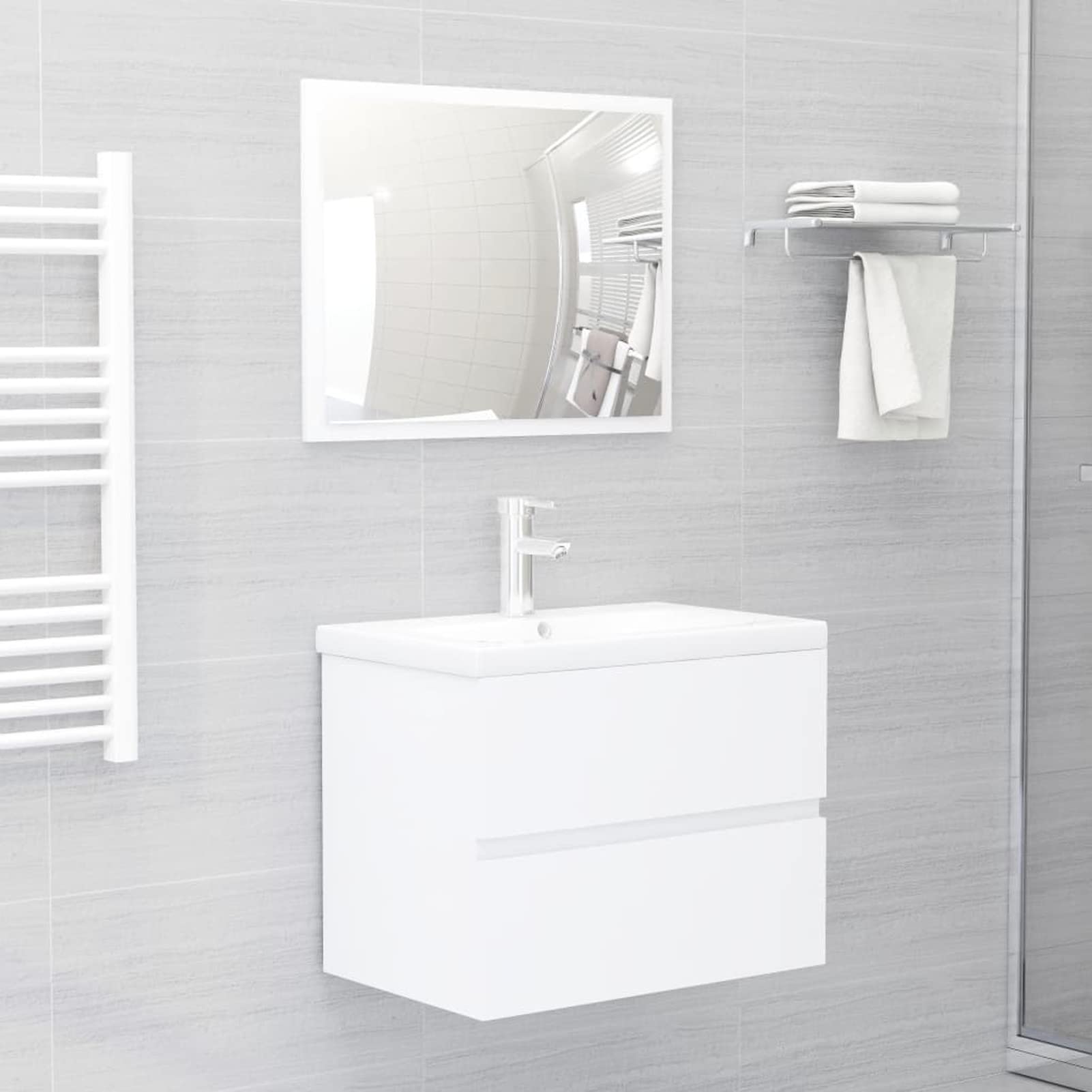 Mobile Lavabo Bianco 60x38,5x45 cm in Legno Multistrato-Mobile Bagno sospeso arredo Moderno mobili in Legno