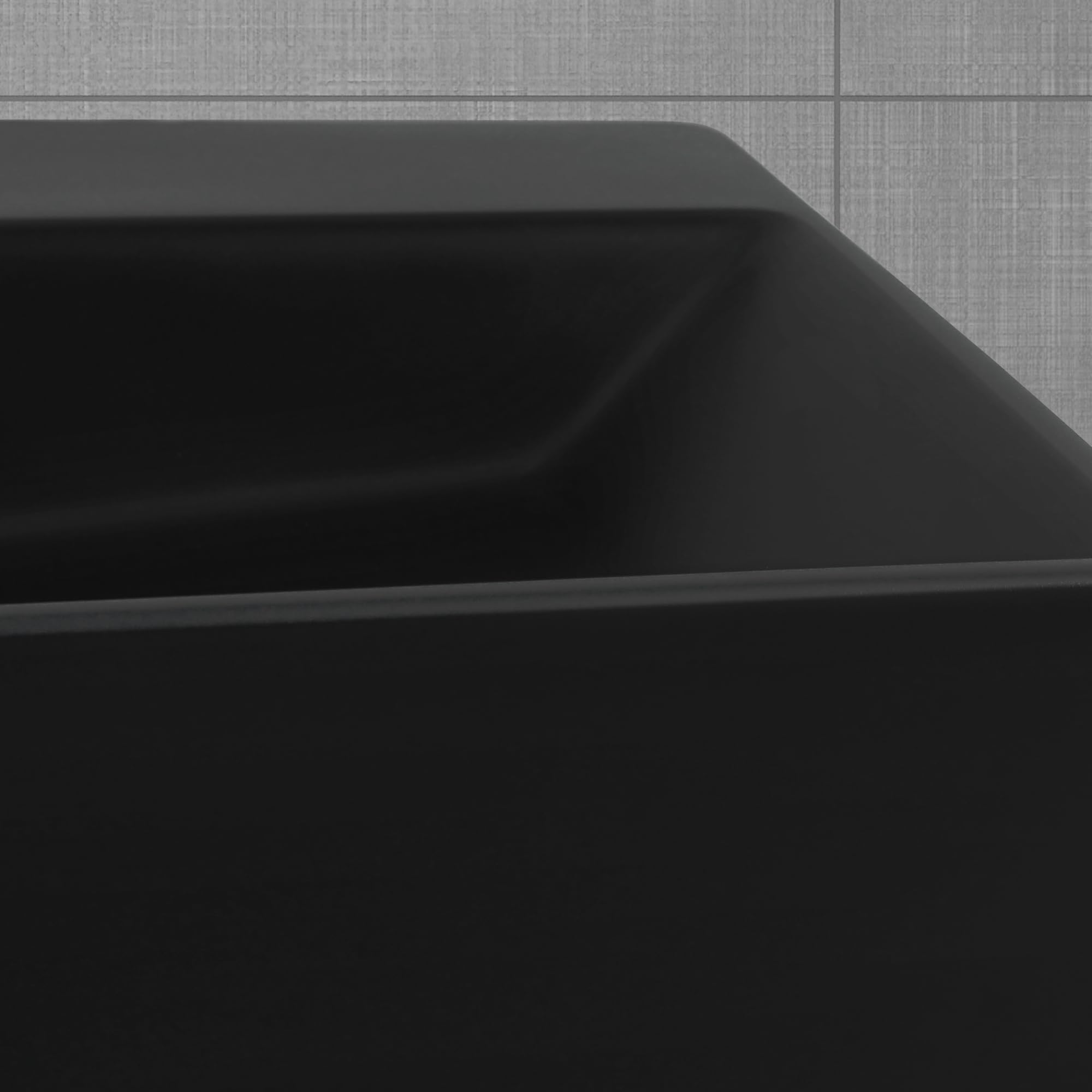LuxeBath Lavabo in Ceramica 605x365x130 mm Colore Nero Opaco Lavello da Appoggio Rettangolare Lavandino Design Moderno Sanitari per Bagno Casa Hotel Bacinella per Ospiti Rubinetteria per Bagno