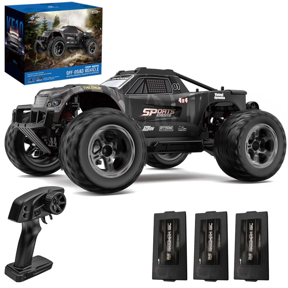 X-Verse KF10 1:10 zdalnie sterowany samochód dla dorosłych, 4WD 50 km/h, wodoszczelny samochód RC z silnikiem o dużej prędkości, 2,4 GHz All Terrain Offroad RC Truggy RC Truck Crawler - 3 baterie