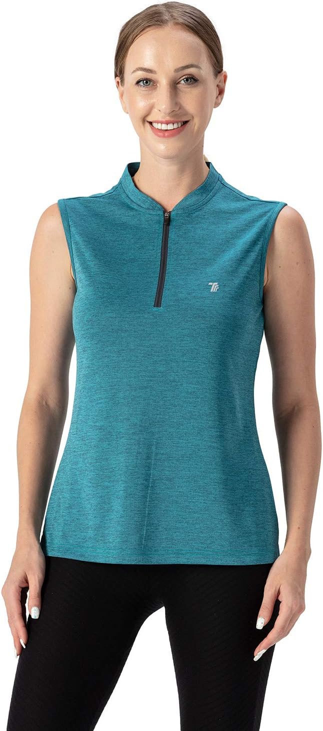 YSENTO Women's Golf Apparel Shirts Clothes Outfits Sleeveless 1/4 Zip Collarless Dry Fit UPF 50+ Tennis Polo Tank Tops