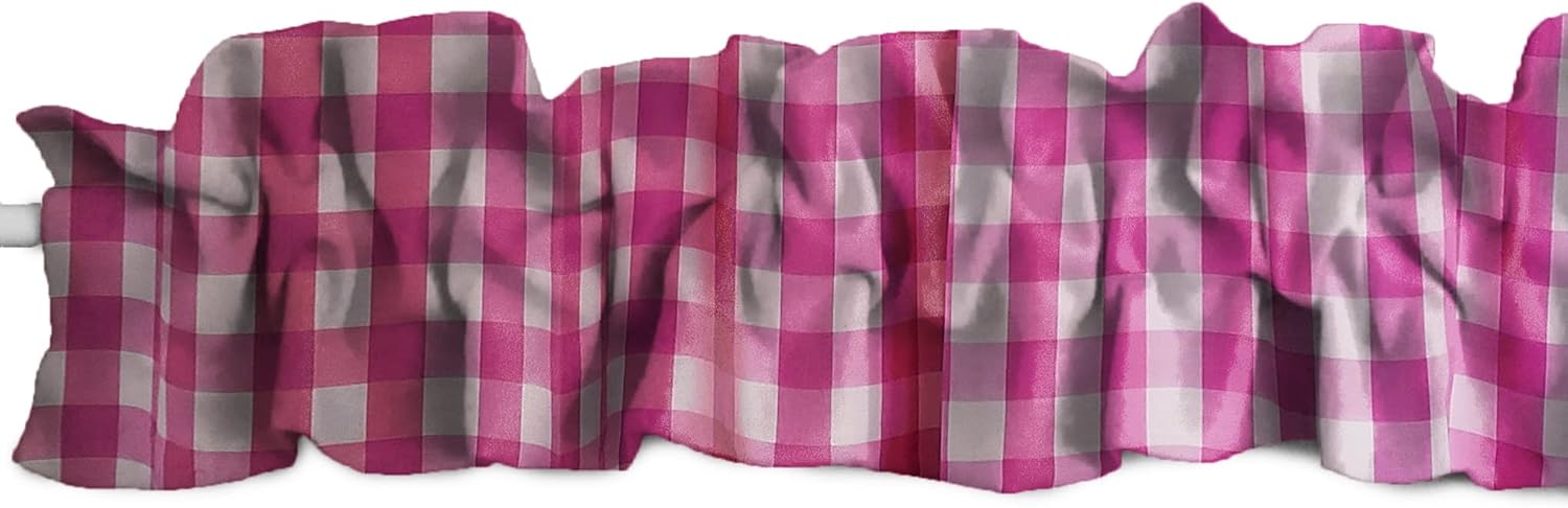 Zen Creative Designs Cotton Gingham Checkered Print Sleeve Topper Window Valance Top Bottom Ruffle Home Décor Bedroom Nursery Kitchen Window (144" Wide x 9" Tall, Fuchsia)