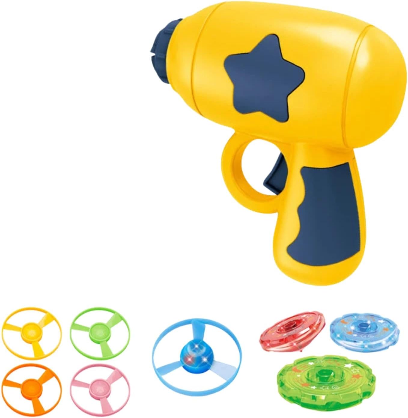 Interactive Cat Frisbee Launcher and Kids Toy, Cat Fetch Toy Flying Disc Saucer Launcher with LED Gyro, ABS Plastic Handheld Propeller Shooter (Yellow)
