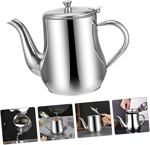 Miniatura 5 de Olla de aceite de acero inoxidable para jarabe, contenedor de grasa, contenedor de crema, dispensador de aceite con tapa, olla de aceite para