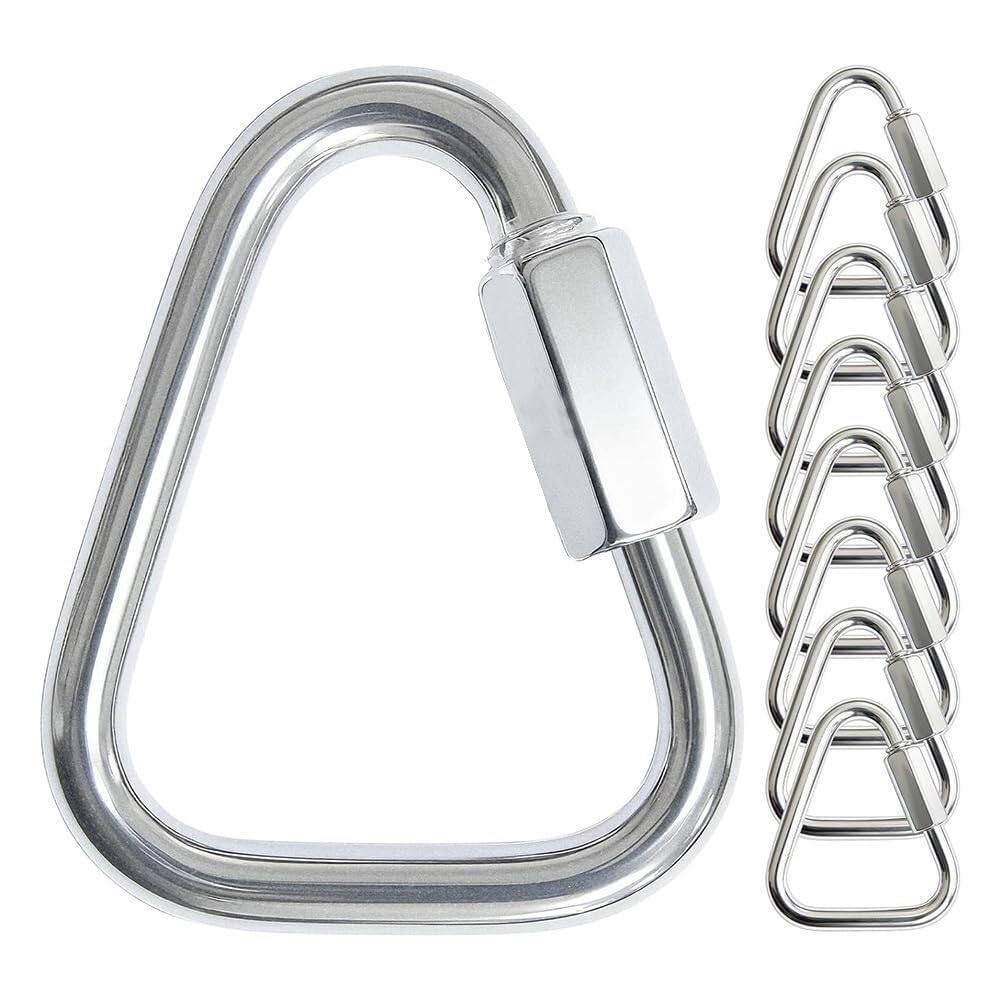 Mosquetón triangular resistente, eslabones rápidos de acero inoxidable 304, 8 unidades, conectores de cadena de bloqueo de tornillo para slackline, hamaca, columpio, camping, cuerda