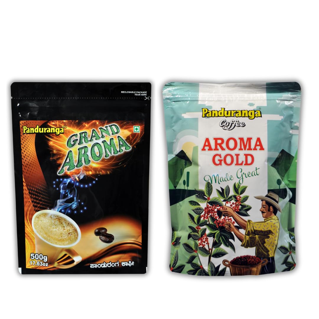 Panduranga Coffee Grand Aroma 500g + Panduranga Coffee Aroma Gold 500g | Authentic South Indian Filter Coffee Blend | Medium Roast
