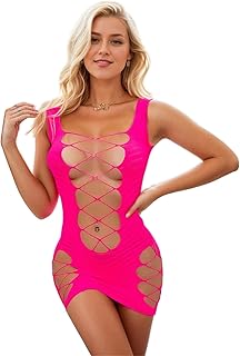 SEXYTINE Women's Long Sleeve Open Low Cut Body Stocking Women's Mesh Bodystocking Off The Shoulder Fishnet Bodysuit