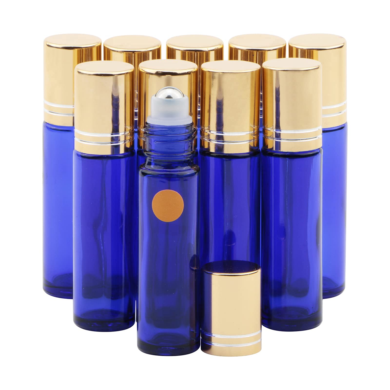 Rowiz Blue 10Pcs 10Ml Glass Bottle Leakproof Glass Bottle Essential Oil Roller Bottles Set With Stainless Steel Balls And Screwcap For Perfume & Aromatherapy Oils
