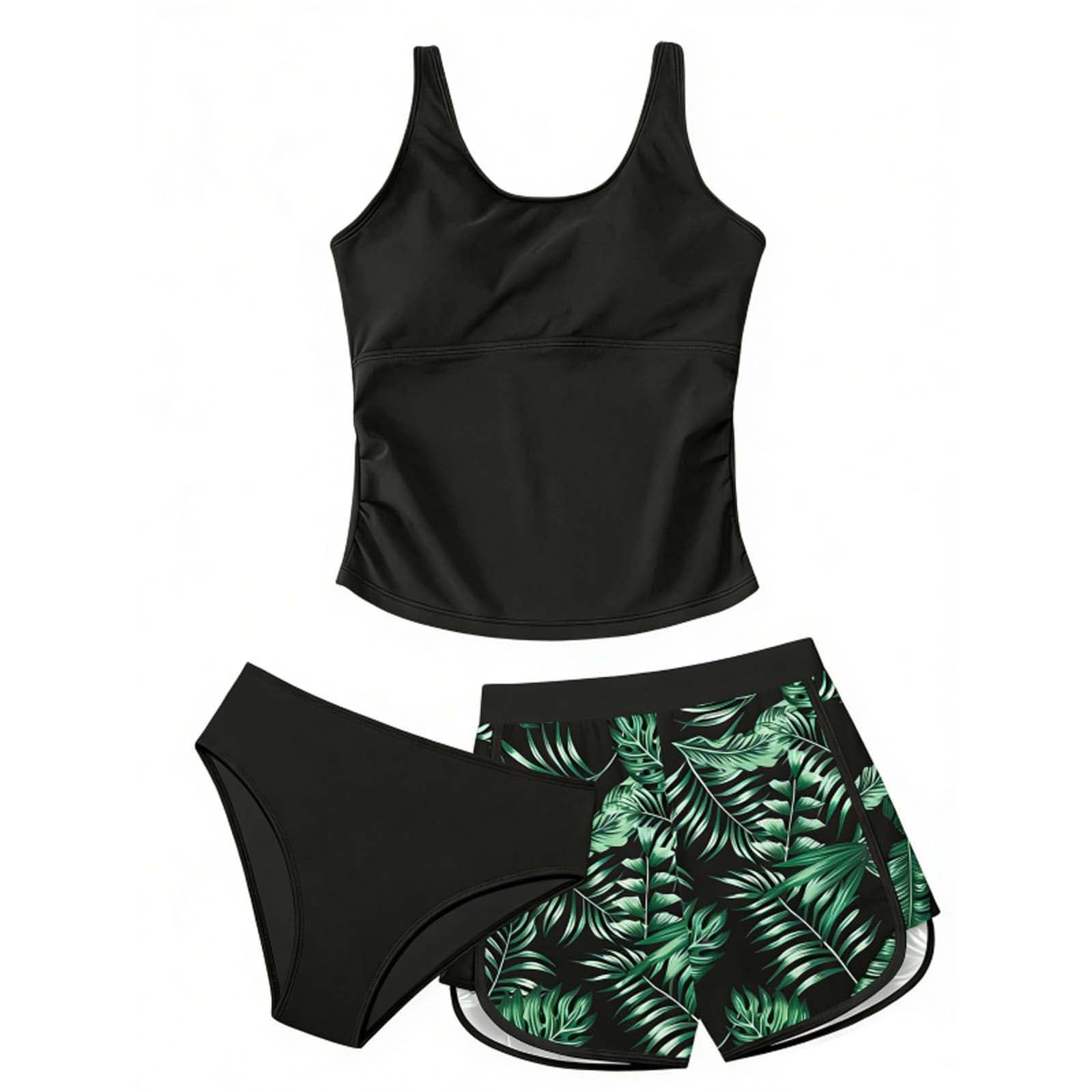Maillot De Bain Ado Fille Adolescente 8-14 Ans Ensemble Trois Pièces Haut Tankini à Cordons Latéraux Slip Short Imprimé Palmier Plage Piscine Jeux Aquatiques Domicile Été