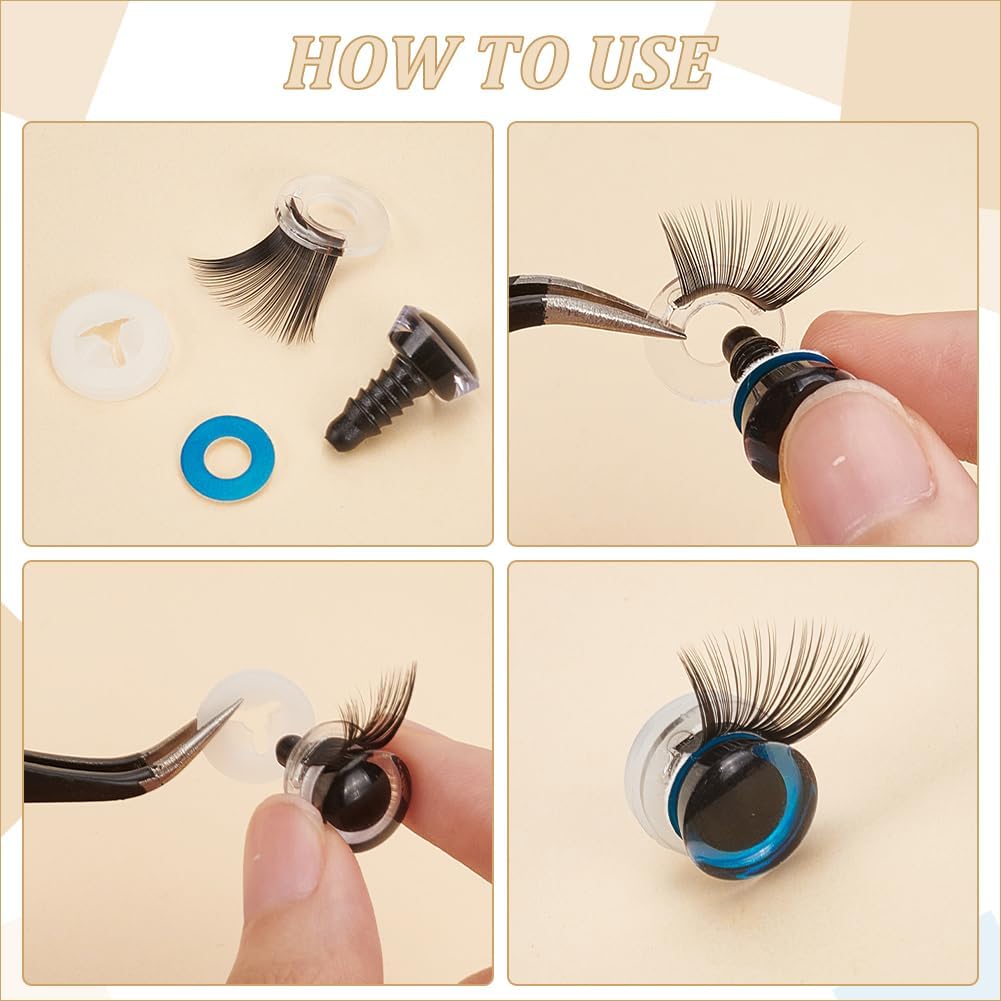 PH PandaHall 20pcs Safety Eyelashes 5 Sizes Plastic Stuffed Crochet Eyelash Black Eyelashes Eye Make Up Accessories Crafts Eyelash for Amigurumi Puppet Teddy Bear Plush Animal Making