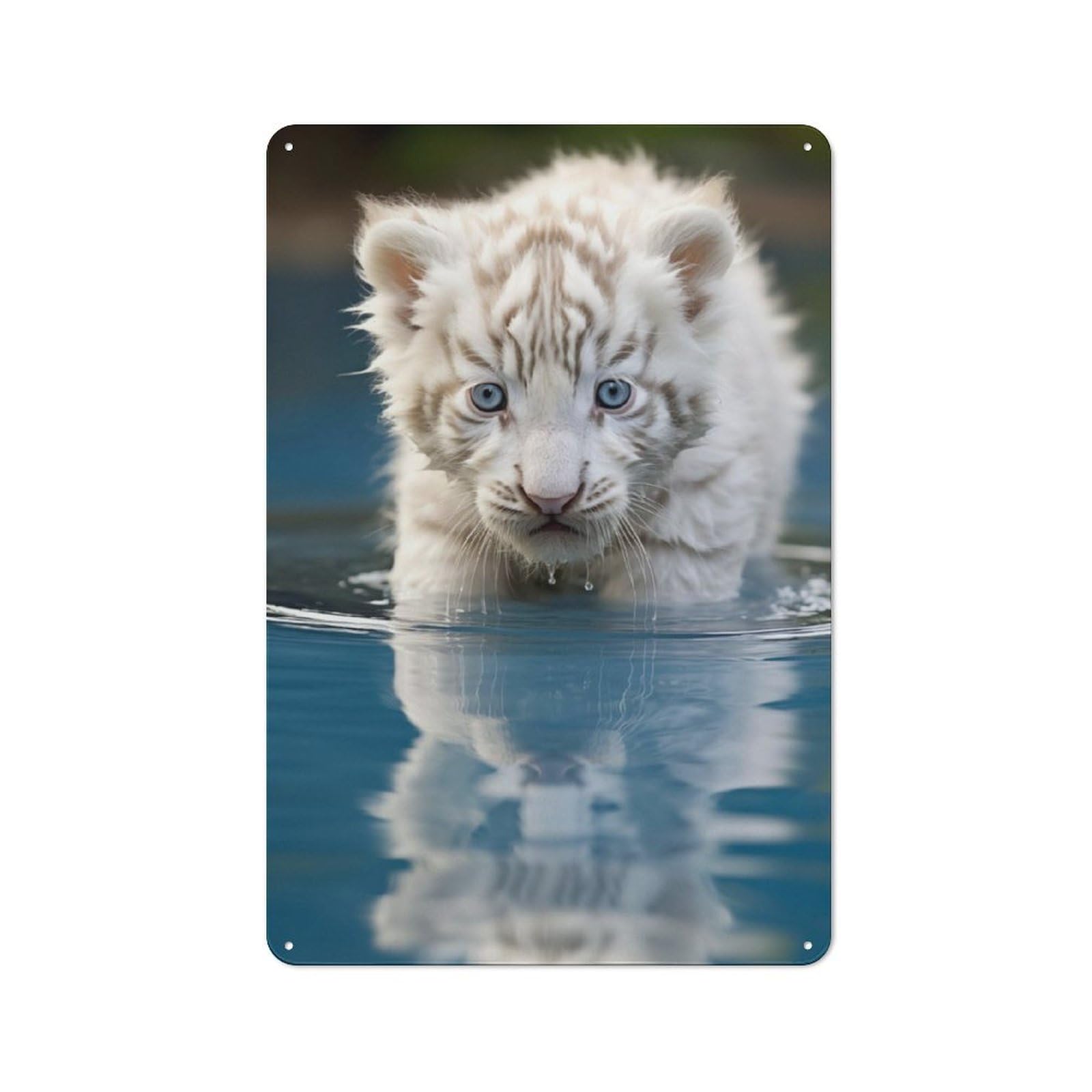 Junmoney Cute Baby Tiger Rustic Metal Wall Sign 30X20cm For Café Or Restaurant, Gift Idea At Christmas For Café Owners And Decorators