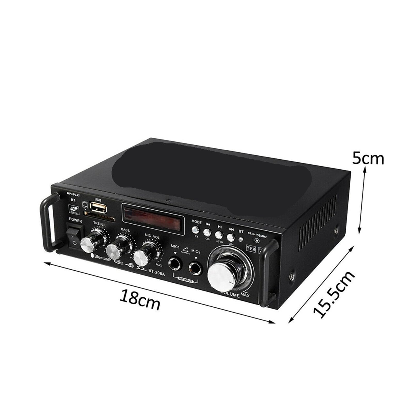 Amplificatore di potenza stereo HIFI digitale 300W+300W con display LCD a 2 canali, radio FM Bluetooth con telecomando Per l'home cinema