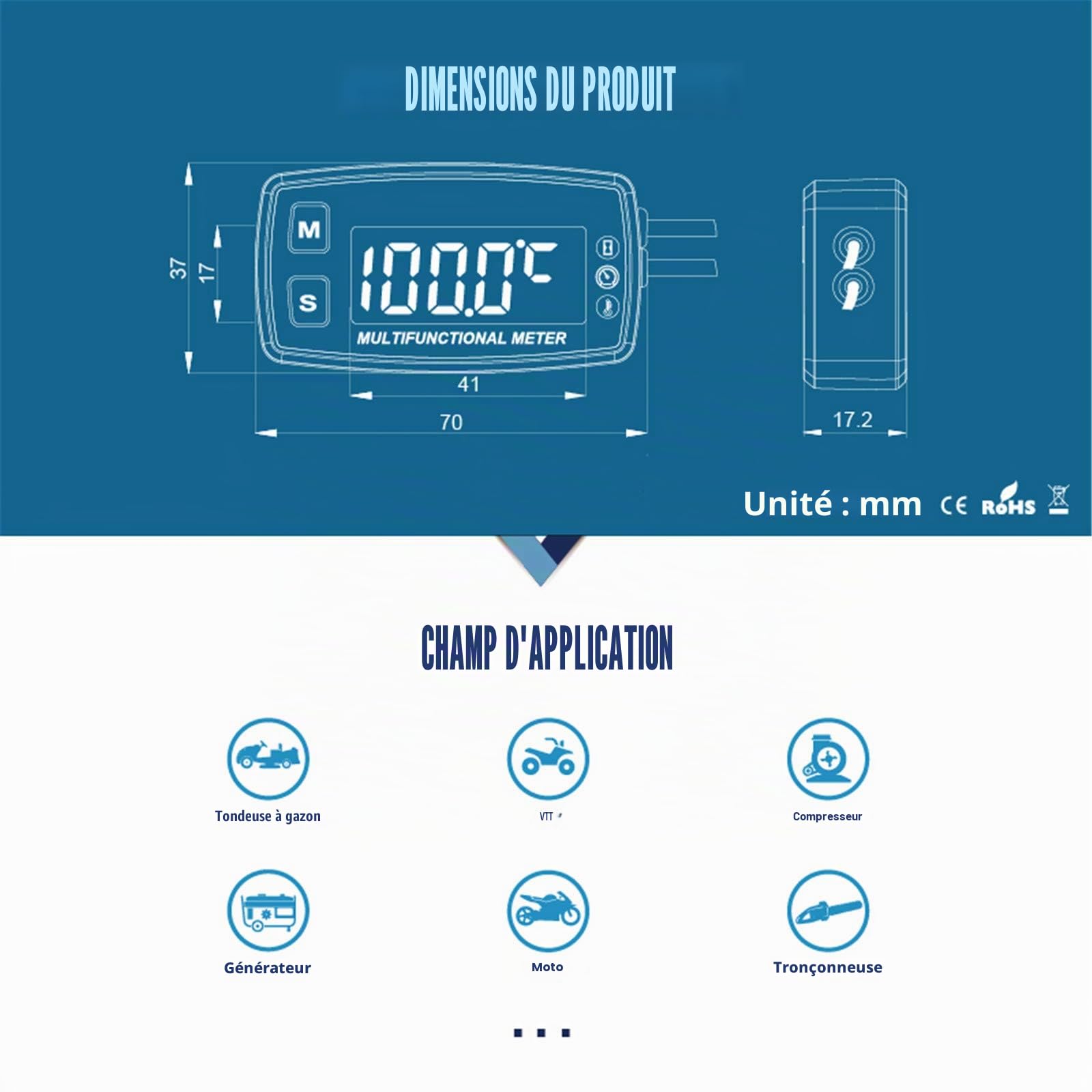 Runleader Compteur horaire LED numérique,affichage du régime et de la température,rappel de maintenance,fonctionnement à alimentation externe pour compresseur marin tondeuse-générateur