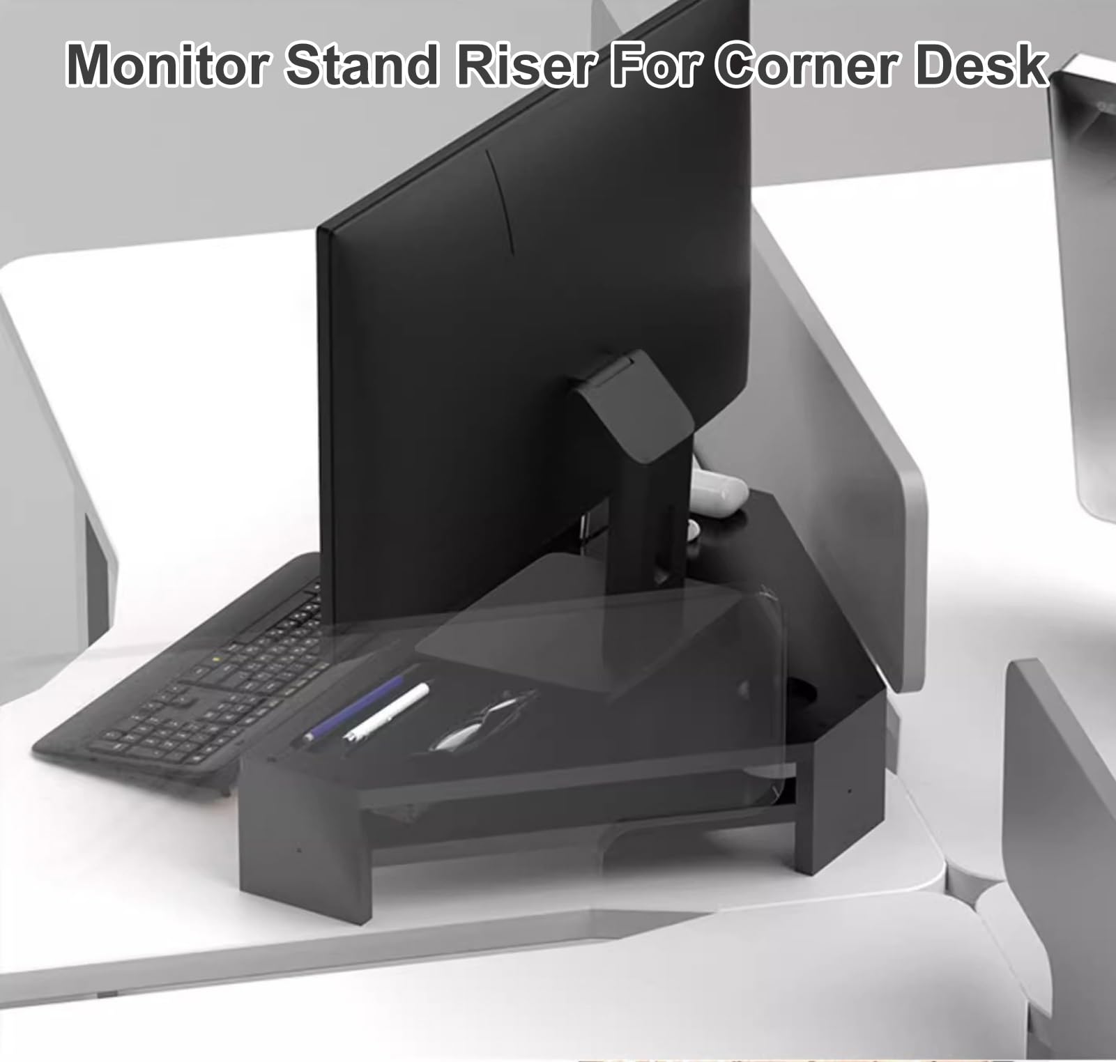 Stojak na Monitor Nowoczesny Czarny Stojak Pod Monitor, Dwuwarstwowy Regał Biurowy do Ekranu Laptopa, Trójkątna Drewniana Półka na Biurko Oszczędzanie Przestrzeni (Size : 57cm/22.5in L x 11cm/4.3in H
