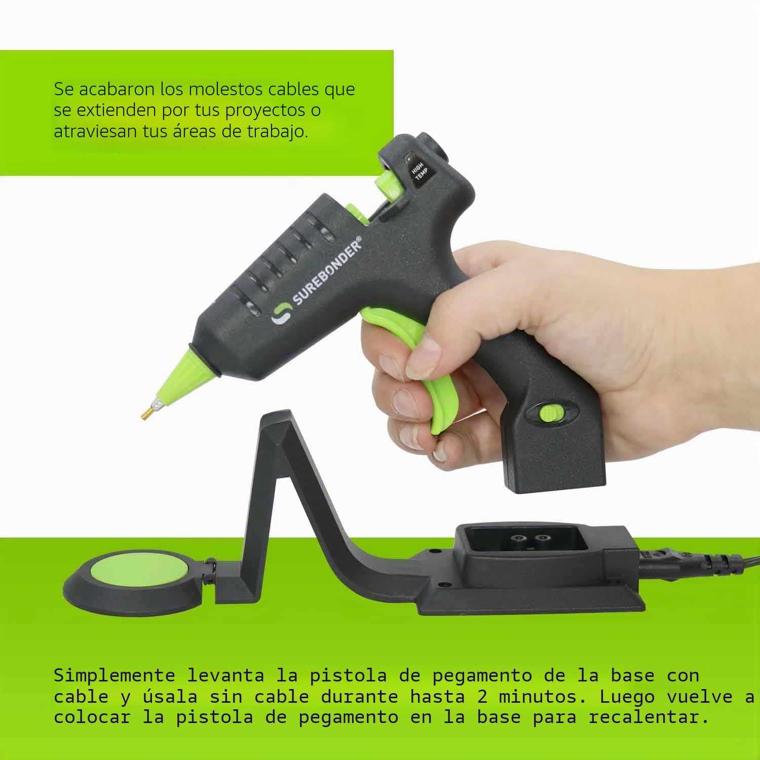 Surebonder Pistola de pegamento mini inalámbrica 20 vatios - Negro - Detail - Perfecto para proyectos detallados y bricolaje - Con punta de detalle extendida y seguridad integrada