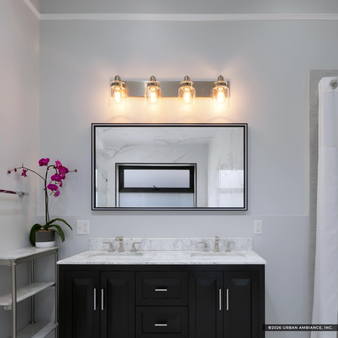 Urban Ambiance Luxury Modern Farmhouse Bathroom Vanity Light, Large Size: 8.625" H x 30.25" W, with Industrial Style Elements, Brushed Nickel Finish, UHP2144, Bridgeport Collection