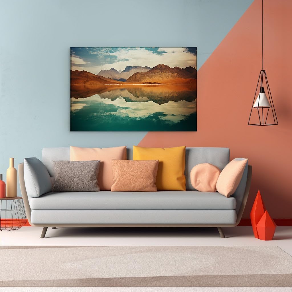 Canvas for Living Room. Mirror of The Skies: A Portrait of Serene Lake Tranquility, 27 x 18 inch Canvas Wall Art - Contemporary Masterpieces - Modern Home Decor