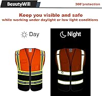 Vista 6 de BeautyWill Chaleco de Seguridad con Logo Personalizado Clase 2 Chaleco Reflectante de Alta Visibilidad Chaleco de Construcción Transpirable