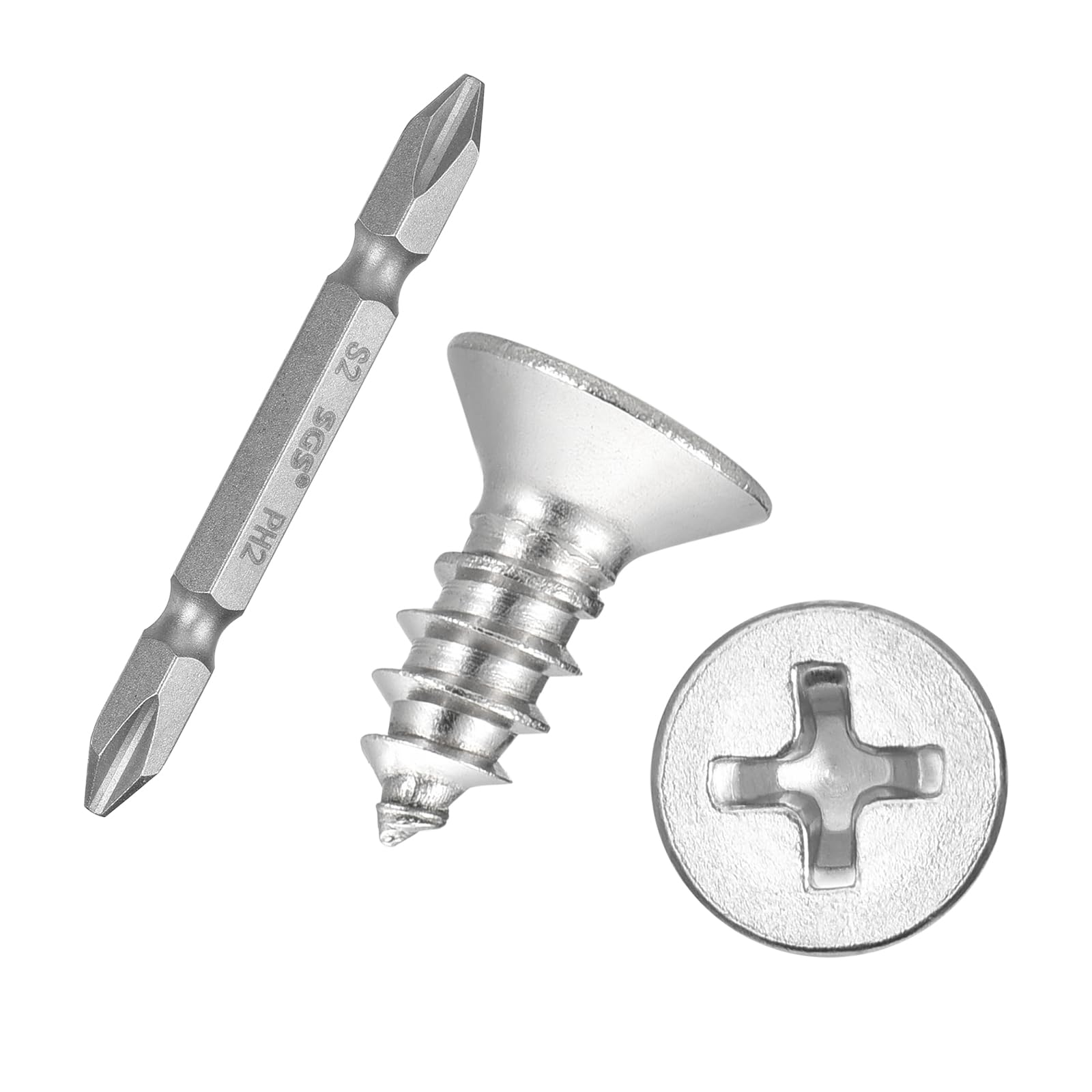 Kozelo 51pcs Phillips Wood Screws W/Screwdriver Bit #10x1/2" 304 SS Silver