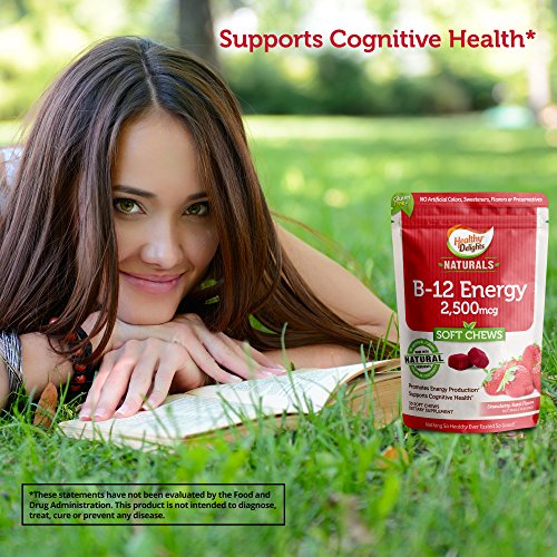 Healthy Delights Naturals, B-12 Energy Soft Chews, Promotes Energy Production, Supports Cognitive Health, Delicious Strawberry Burst Flavor, 30 Count #TOP6