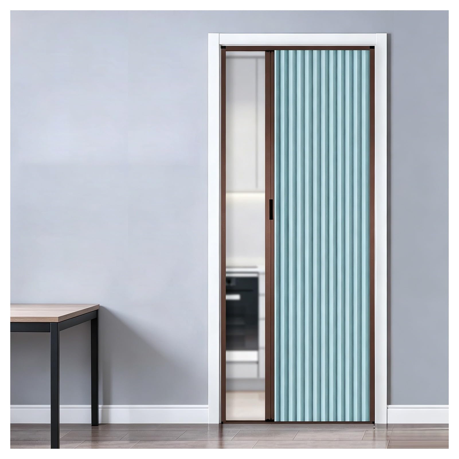 Puerta plegable Puerta interior de acordeón que ahorra espacio, con marco de aluminio sin taladro, para separador de ambientes