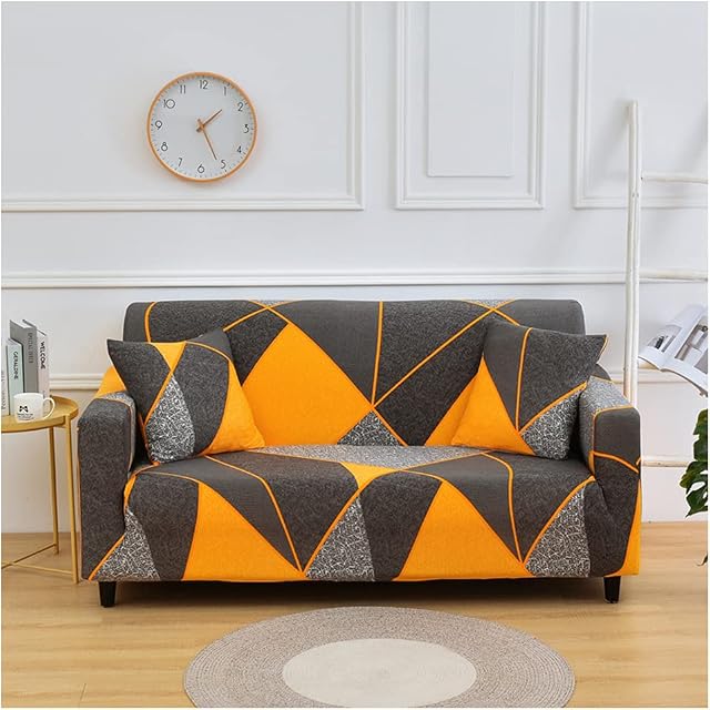 Hggzeg Sofa Cover, High Stretch Elastic Fabric 1 2 3 Seater Sofa Slipcover Chair Printed Couch Cover Non Slip Furniture Protector Cover, Machine Washable (2 Seater,Geometric)