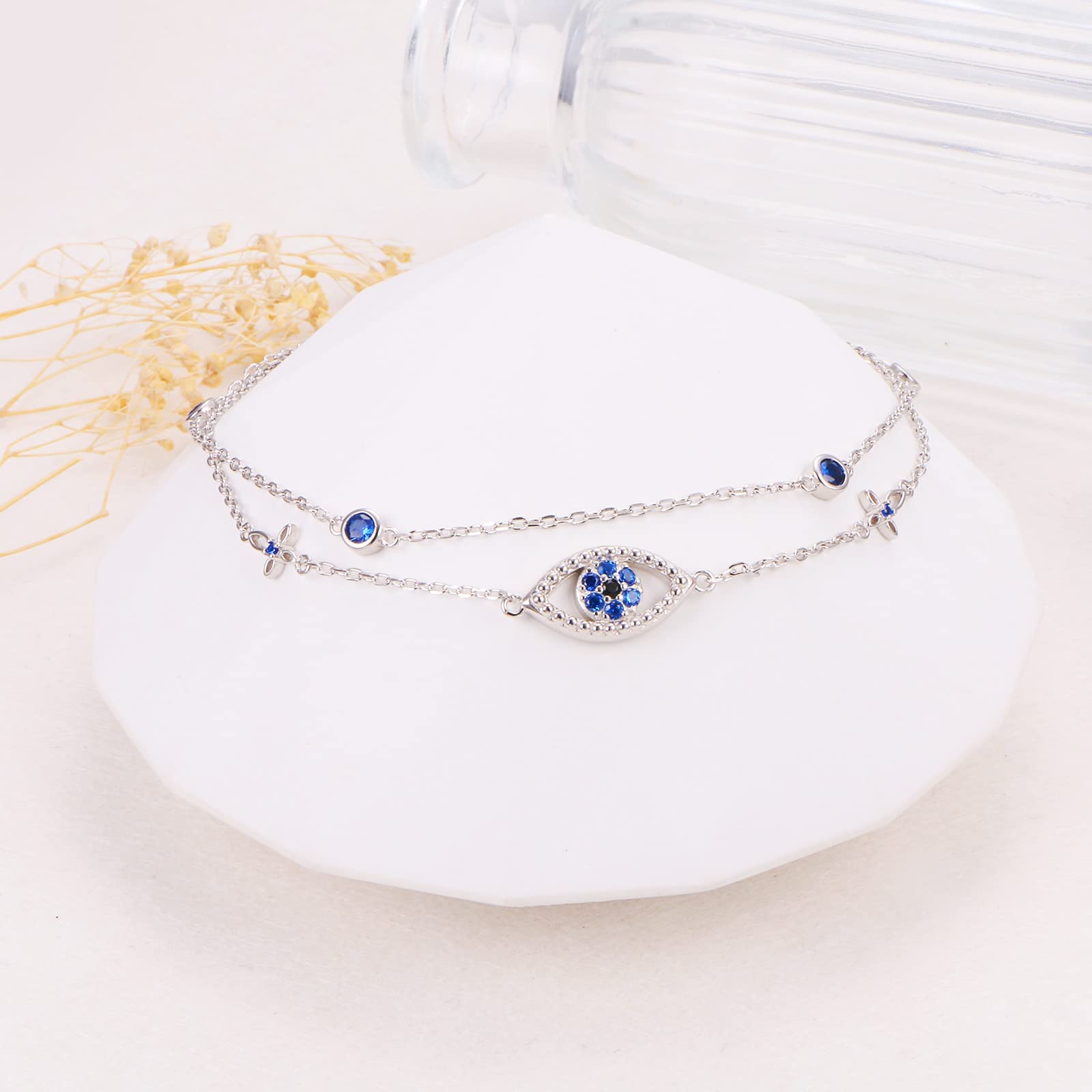 Flyow Bracelet de cheville pour femme mauvais œil/turquoise créée/infini/cœur/fleur de lotus en couches Chaîne de cheville réglable pour l'été Plage Bracelet de cheville Bijoux Cadeau