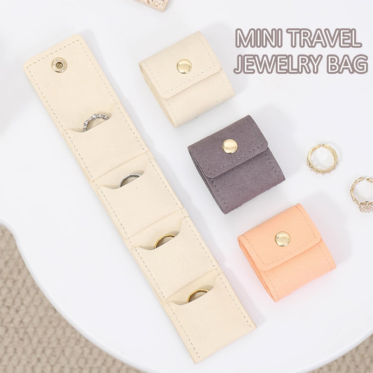 Mini Travel Jewelry Bag, Mini Travel Jewelry Roll Bag with Buckle, Portable Foldable Multifunctional Jewelry Travels Pouch for Earrings, Rings, Necklaces (3Pcs)