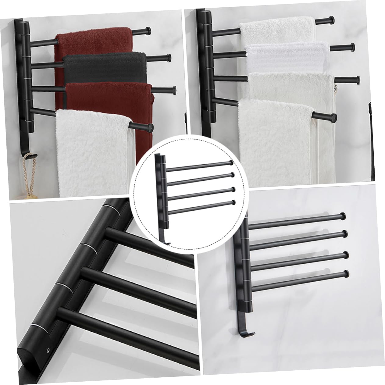 Schwenkbarer 4-stangen Handtuchhalter Wandmontage Schwarz