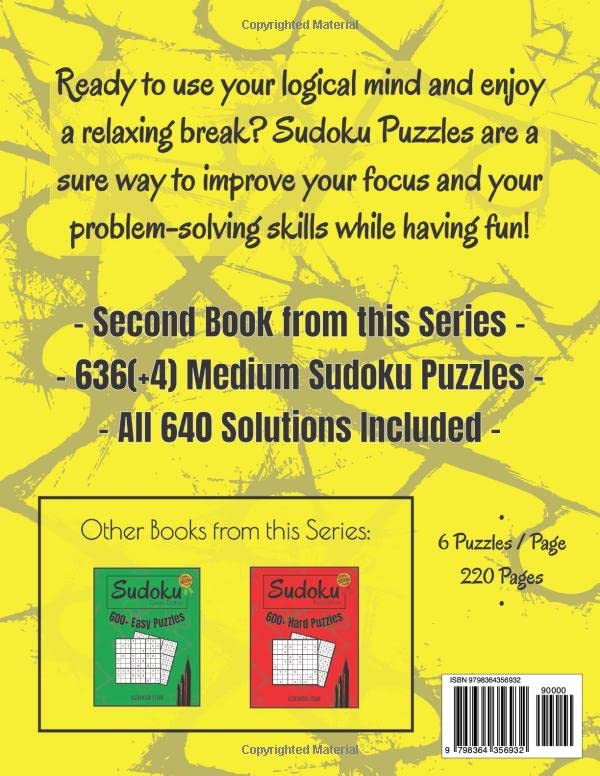 Miniatura 2 de Sudoku - Yellow Edition - Over 600 Medium Puzzles - Volume 2 All Intermediate Level Sudoku Puzzles with Solutions - Tricolor Logic Sudoku Series