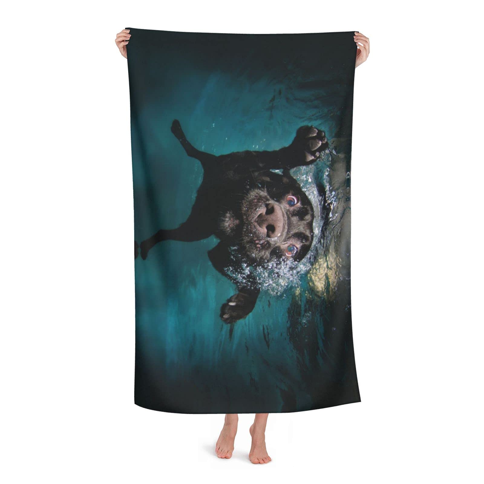 LSRCPD Funny Black Labrador Retriever Dog Beach Towel Highly Absorbent Microfiber Beach Blanket Soft Bath Towels 80 x 130 cm