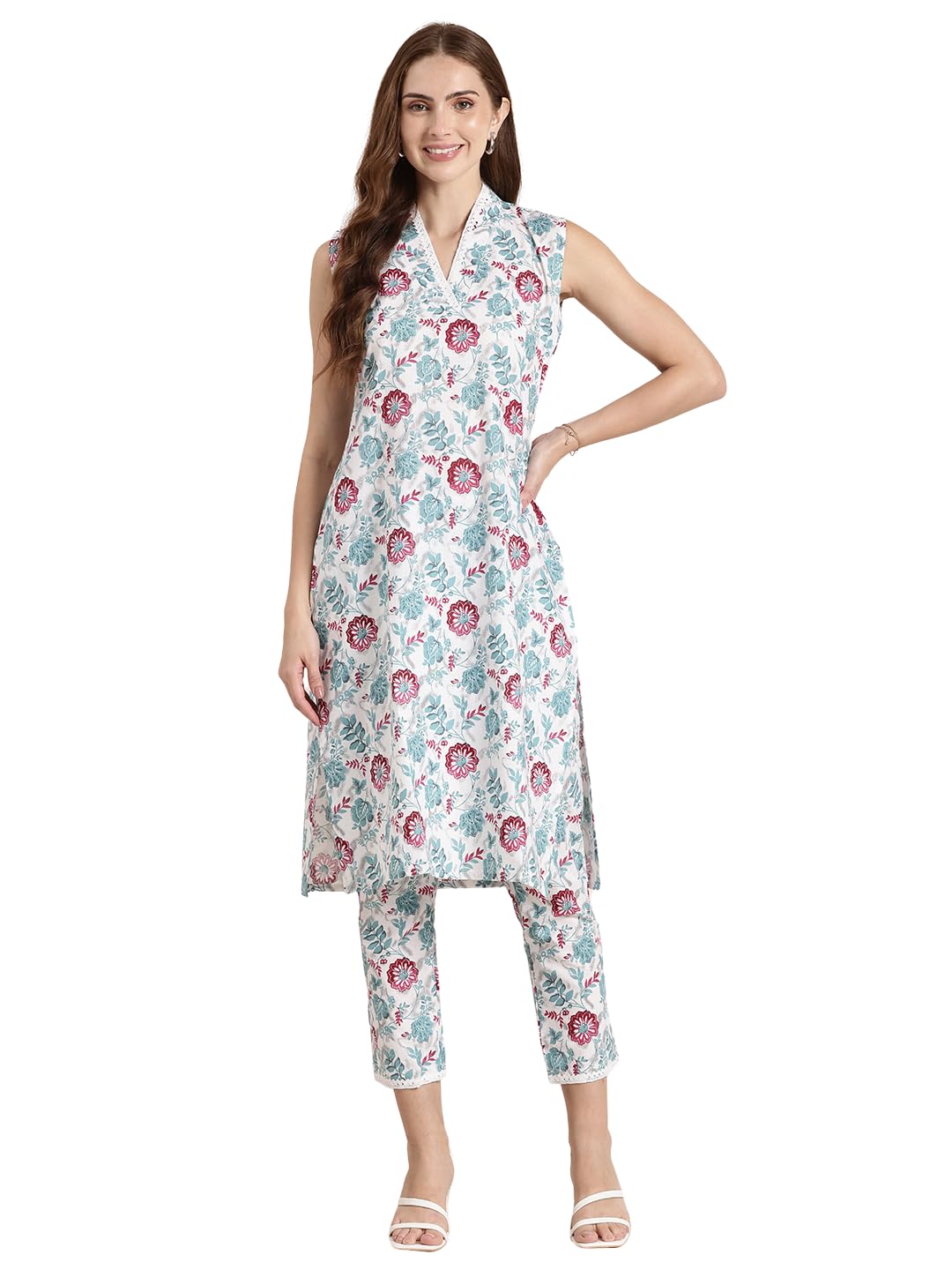 Shiv Textiles Cotton Printed Kurta Set For Women.(St-Kp-202-White-Xl)