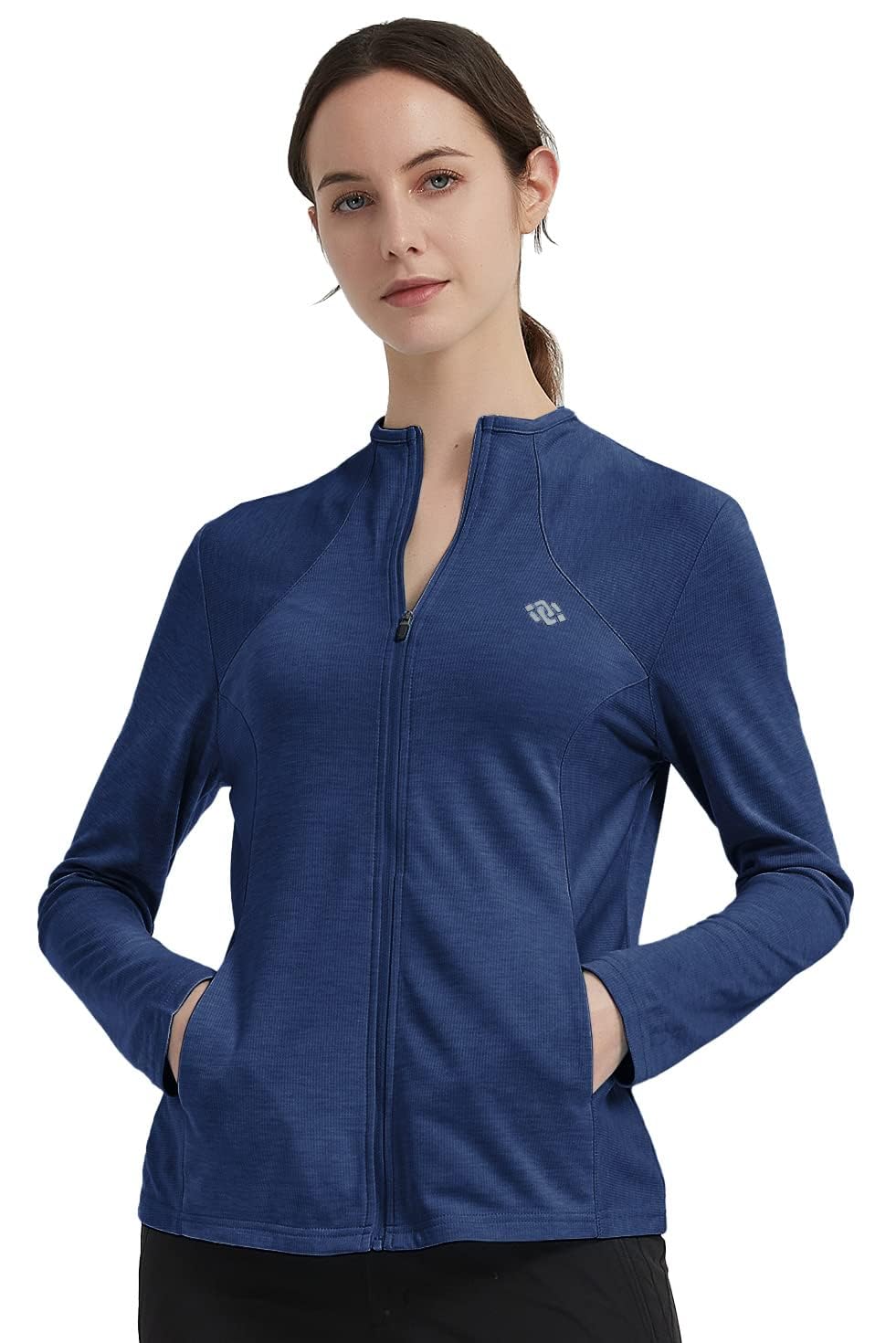 MoFiz Giacca Sportiva Donna Leggera Felpa da Corsa a Manica Lunga Zip Intera Top senza Cappuccio con Tasche