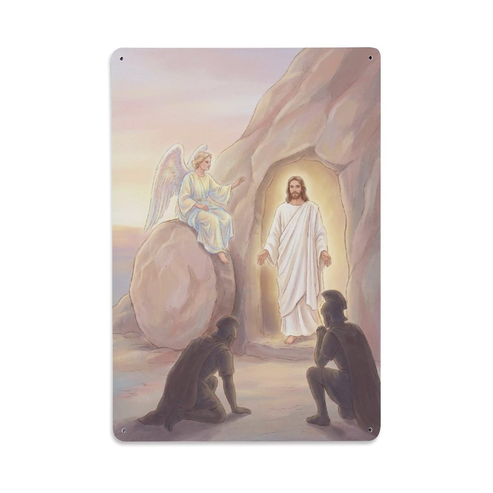 Jesus Resurrection Bible Empty Tomb Easter Faith Gospel Metal Tin Sign Plaque Wall Decor for Cafe, Man Cave, Club Bar, Office, Home Garden Round Metal Poster 8x12Inch
