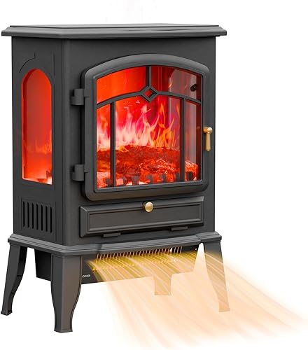 VEXON Calentador eléctrico de chimenea, chimenea eléctrica de cuarzo infrarrojo de 1000 W1500 W, calentador de estufa independiente de 22 pulgadas
