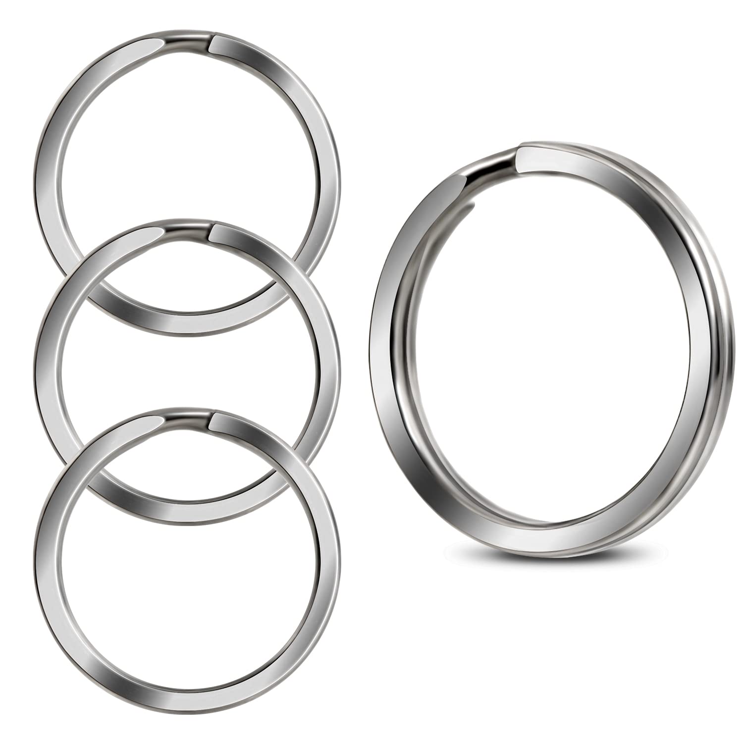 PPFISH EDCPPFISH EDC 32mm Heavy Duty Titanium Flat Key Rings with 14mm Small Split Ring for Dog's ID Tags Home Car Keys Organization (Silvery)