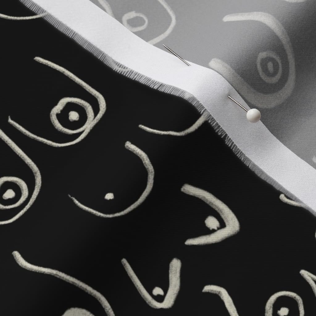 Spoonflower Fabric - Boobs Black and White Feminine Lady White Pink Funny Printed on Organic Cotton Sateen Fabric by The Yard - Sewing Quilting Apparel Home Decor