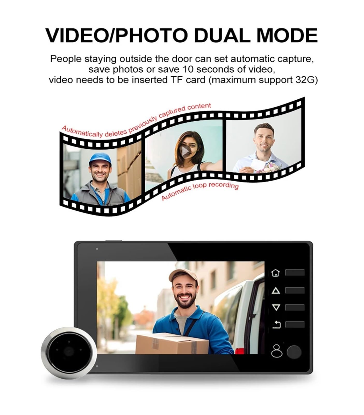 Caméra judas de porte numérique 4.3 pouces, visionneuse vidéo intelligente